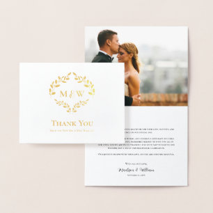 Carte Dorée Élégante Photo de Mariage avec Monogramme en Or su