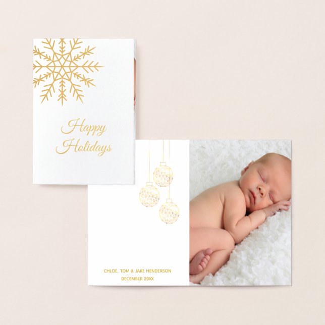 Carte Dorée Elégante Snowflake Photo Holiday Card Gold Foil (Affichage)