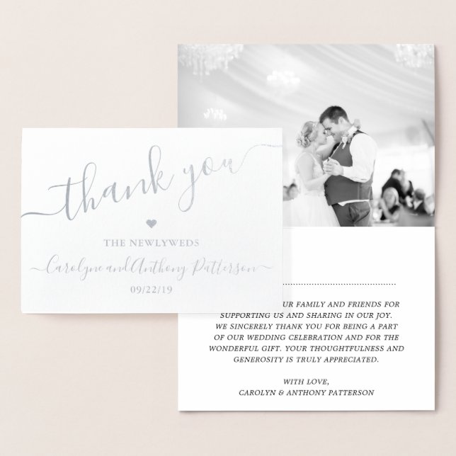 Carte Dorée Élégante Typographie de script Photo Mariage Merci (Affichage)