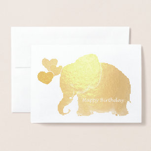 Carte Dorée Eléphant Bébé Or Avec Ballons Joyeux anniversaire
