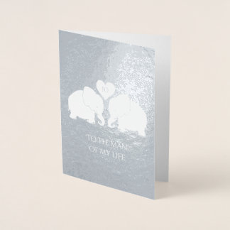 Carte Dorée Eléphants Coeur argent chic 10e anniversaire
