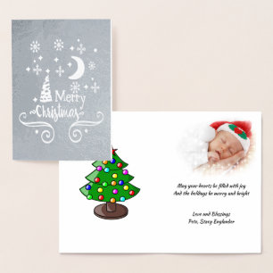 Carte Dorée Étoiles, Lune, Snowflakes, Argent de Noël, ZSSG