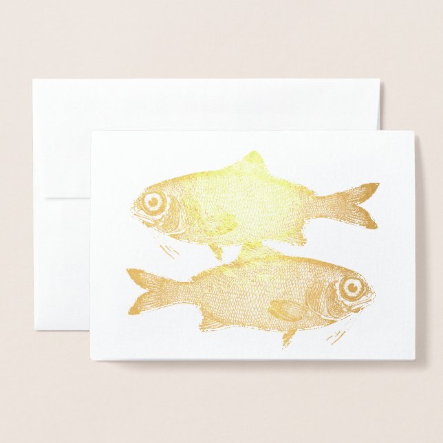Carte Dorée Étrange dessin de poisson vintage (Devant avec enveloppe)