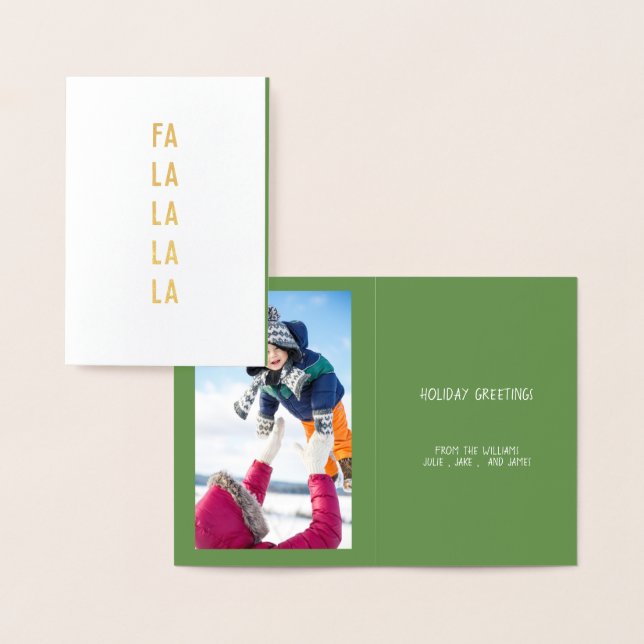 Carte Dorée Fa la la la la , Vœux de Noël photo (Affichage)