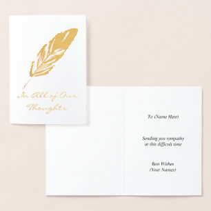 Carte Dorée Feather Quill Motif - Toutes nos pensées ou notre