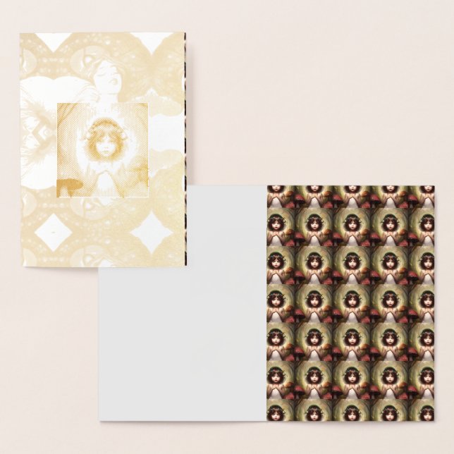 Carte Dorée fée champignon vintage lilly  (Affichage)