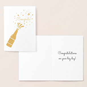 Carte Dorée Félicitations Champagne Bottle Pop Gold Foil