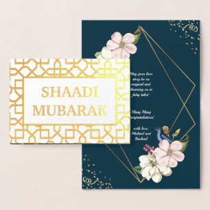Carte Dorée Félicitations de mariage Shaadi Mubarak or