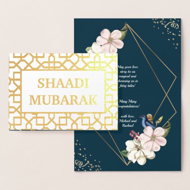Carte Dorée Félicitations de mariage Shaadi Mubarak or (Affichage)