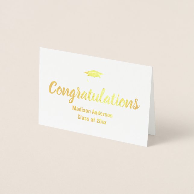 Carte Dorée Félicitations Diplômé Elegant Gold Foil Script (Devant)