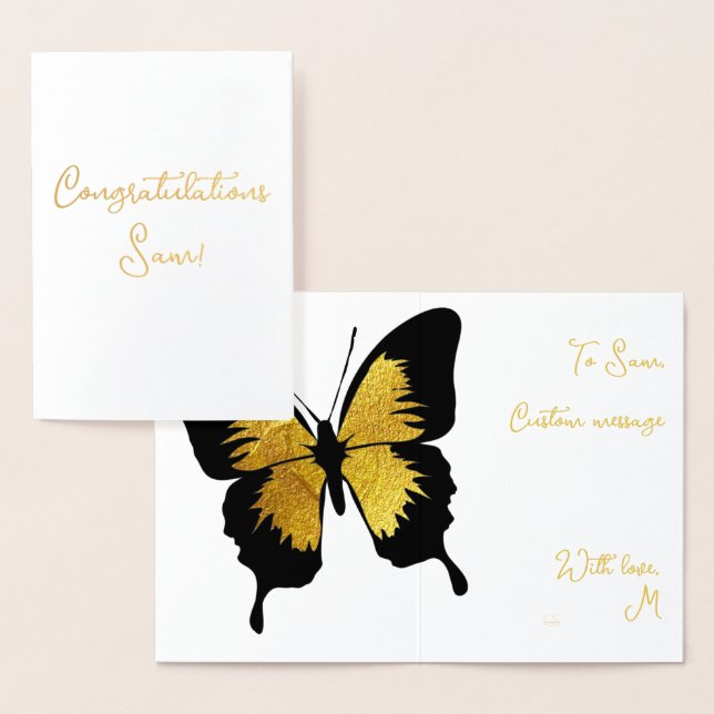 CARTE DORÉE FÉLICITATIONS D'OR ÉLÉGANT BUTTERFLY GOLDEN (Affichage)