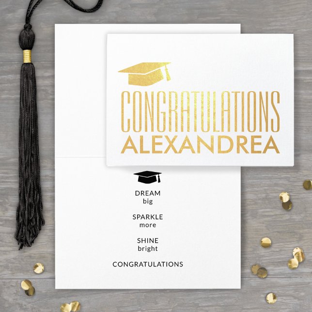 Carte Dorée Félicitations Nom Diplômé Argent Moderne Réel (Créateur téléchargé)
