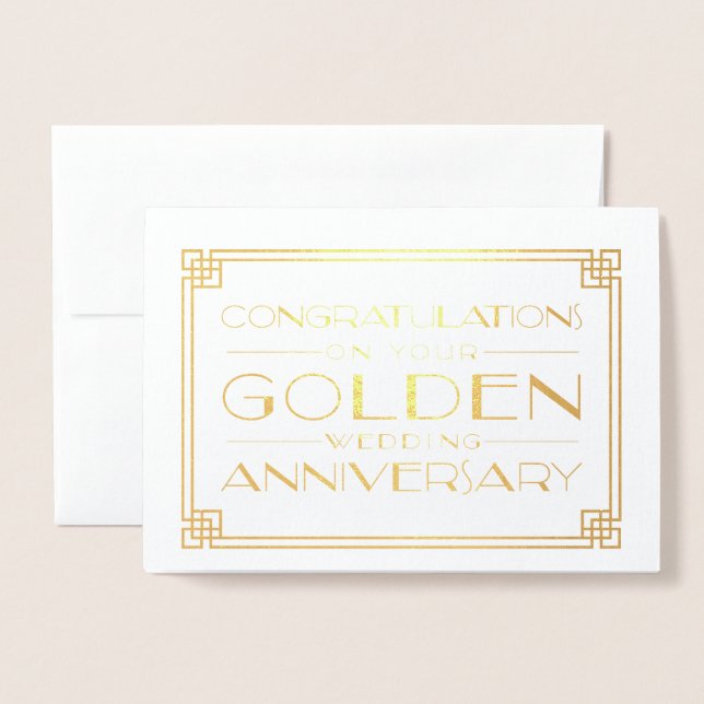 Carte Dorée Félicitations pour l'anniversaire de mariage d'or (Devant avec enveloppe)