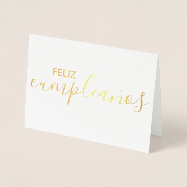 Carte Dorée Feliz Cumpleaños Elégant espagnol Joyeux anniversa (Devant)