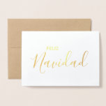 Carte Dorée Feliz Navidad Elegant Espagnol Joyeux Noël<br><div class="desc">Cette carte de Noël élégante est parfaite pour les hispanophones,  les étudiants et les enseignants ! L'expression "feliz Navidad" ("Joyeux Noël") est en papier d'or véritable,  dans une combinaison de lettres manuscrites de style bloc et écriture. L'intérieur de la carte est vide pour votre message personnel.</div>