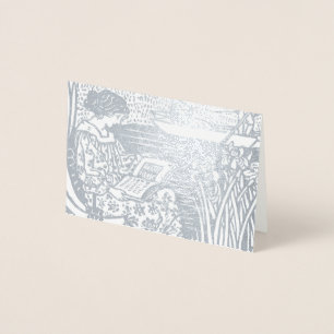 Carte Dorée Femme Art nouveau lisant Amoureuse des livres
