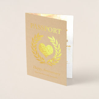 Carte Dorée Fête d'anniversaire de mariage Passeport Or