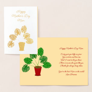Carte Dorée Fête des mères Monstera Plante personnalisé