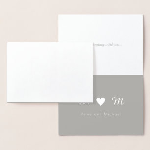 Carte Dorée feuille d'argent merci mariage monogrammé
