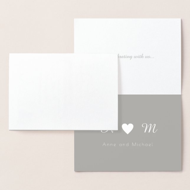 Carte Dorée feuille d'argent merci mariage monogrammé (Affichage)