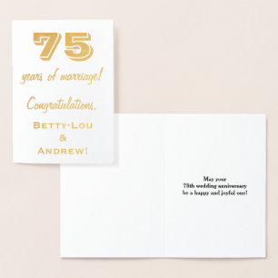 Carte Dorée Feuille d'Or 75e Anniversaire de Mariage + Noms Pe