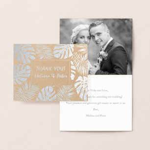 Carte Dorée Feuille tropicale photo Merci mariage en argent