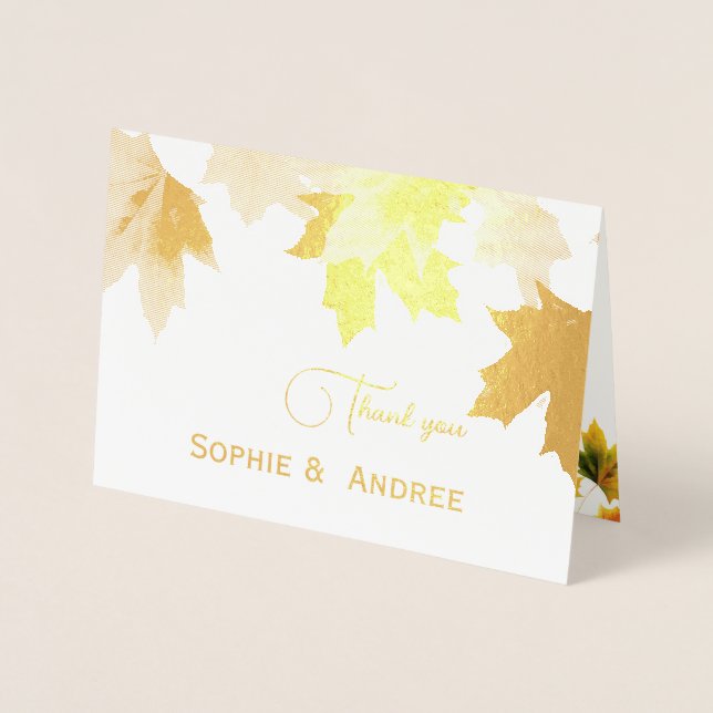 Carte Dorée Feuilles d'érable d'or - ajouter la photo mariage (Devant)