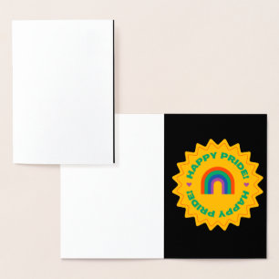 Carte Dorée Fierté. Bonne fierté. Gay love. couleur arc-en-cie