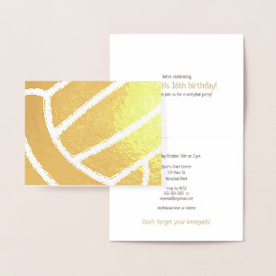 Carte Dorée Fille d'anniversaire or liée au sport de volleybal