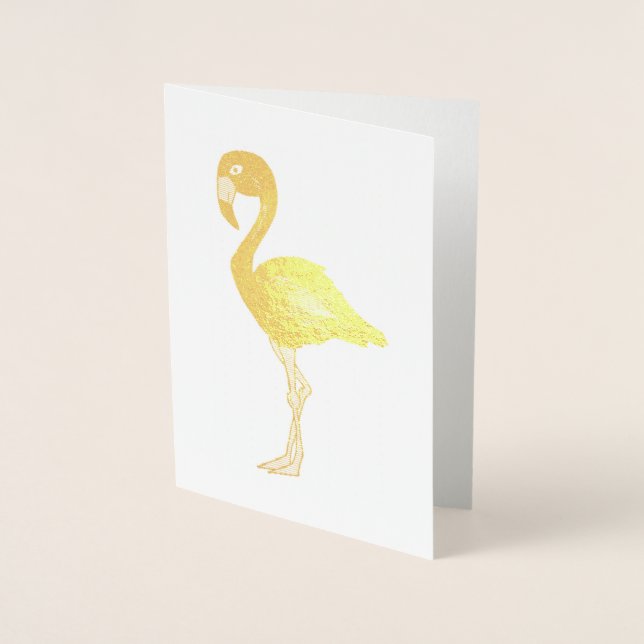 Carte Dorée Flamant rose métallique Ile tropicale Oiseau (Devant)