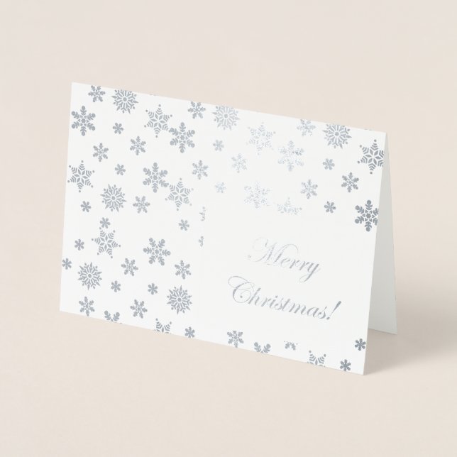 Carte Dorée Flammes de neige en argent Joyeux Noël ! (Devant)