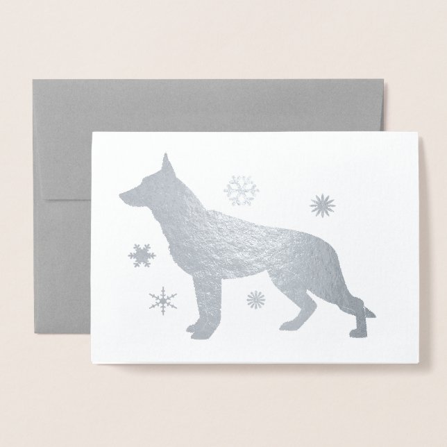 Carte Dorée Fléchettes de neige allemandes Shepard Dog GSD (Devant avec enveloppe)