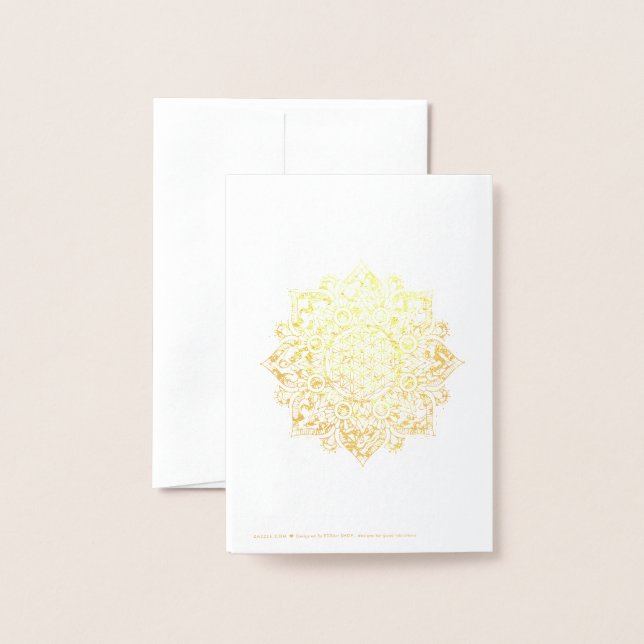 Carte Dorée Fleur De Vie - Indien Mandala 1 (Derrière avec enveloppe)
