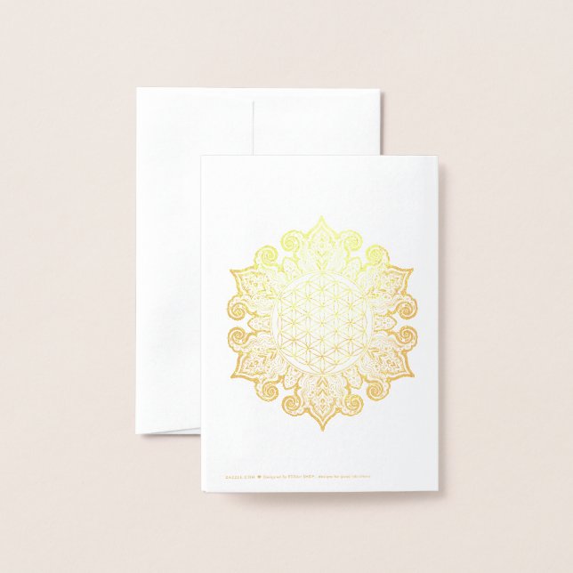 Carte Dorée Fleur De Vie - Indien Mandala 2 (Derrière avec enveloppe)