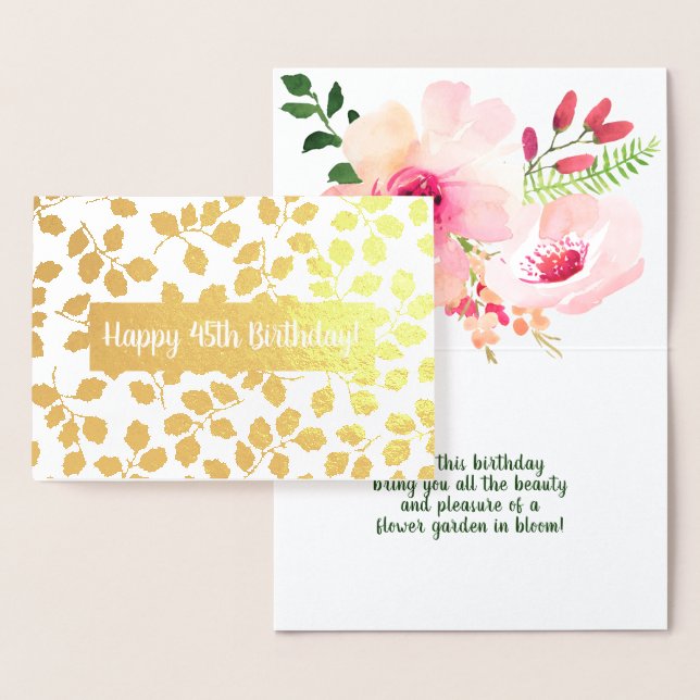 Carte Dorée Fleurs d'aquarelle personnalisées Anniversaire/Tou (Affichage)
