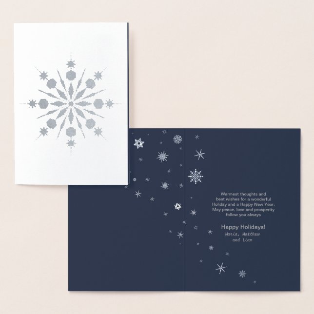 Carte Dorée Flocon de neige et Flurys de neige Noel Argent ID4 (Affichage)