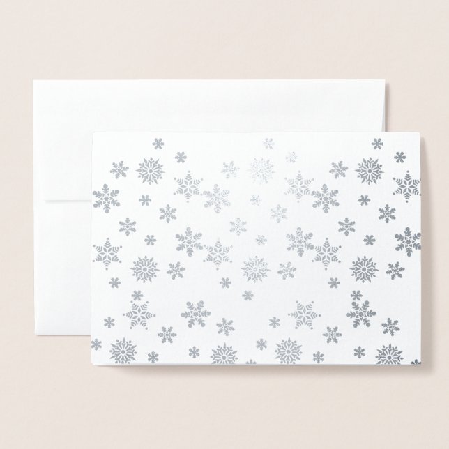 Carte Dorée Flocons de neige en argent brillants (Devant avec enveloppe)