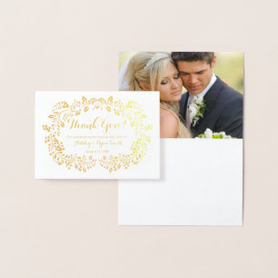 Carte Dorée Floral Real Gold Mariage photo Merci