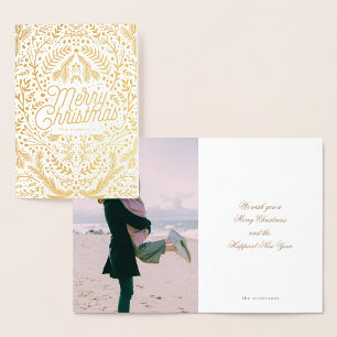 Carte Dorée Foil Berries Foliage Joyeux Noël Thème photo