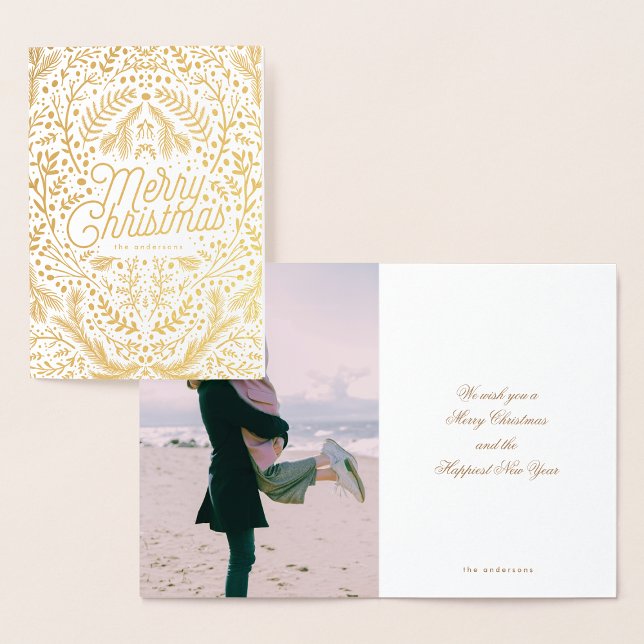Carte Dorée Foil Berries Foliage Joyeux Noël Thème photo (Créateur téléchargé)