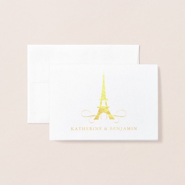 Carte Dorée Foil Tour Eiffel Paris | Mariage (Devant avec enveloppe)