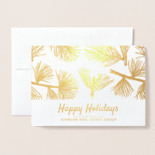 Carte Dorée Foliage d'hiver moderne Salutations de vacances