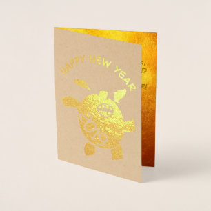 Carte Dorée Funny 5 Cartoon Cochon Année Zodiac Anniversaire L