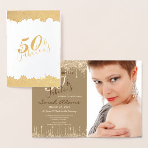 Carte Dorée Glam Gold Drips 50 & Fab Anniversaire Fête Real In