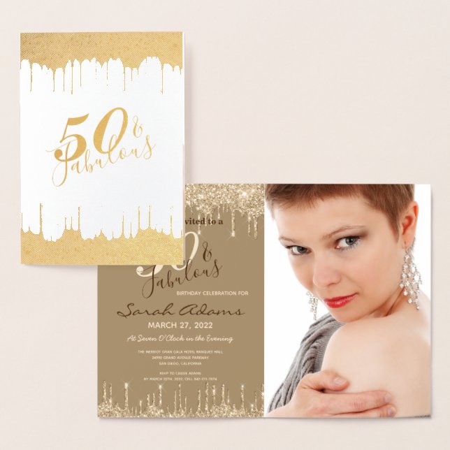 Carte Dorée Glam Gold Drips 50 & Fab Anniversaire Fête Real In (Affichage)