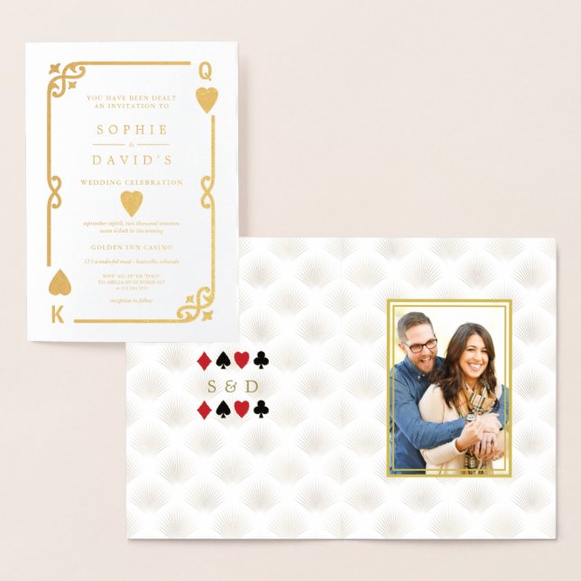 Carte Dorée Glam Gold Gatsby Casino Las Vegas Poker Mariage (Affichage)
