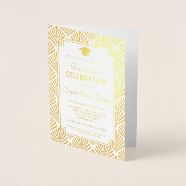Carte Dorée Glam Real Gold Foil Art Déco Graduation Party (Devant)