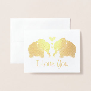 Carte Dorée Gold Elephant Pair Avec Coeurs Je Vous Aime