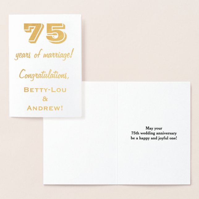 Carte Dorée Gold Foil 75e anniversaire du Mariage + noms perso (Affichage)