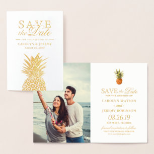 Carte Dorée Gold Foil Ananas Mariage tropical Enregistrer la d